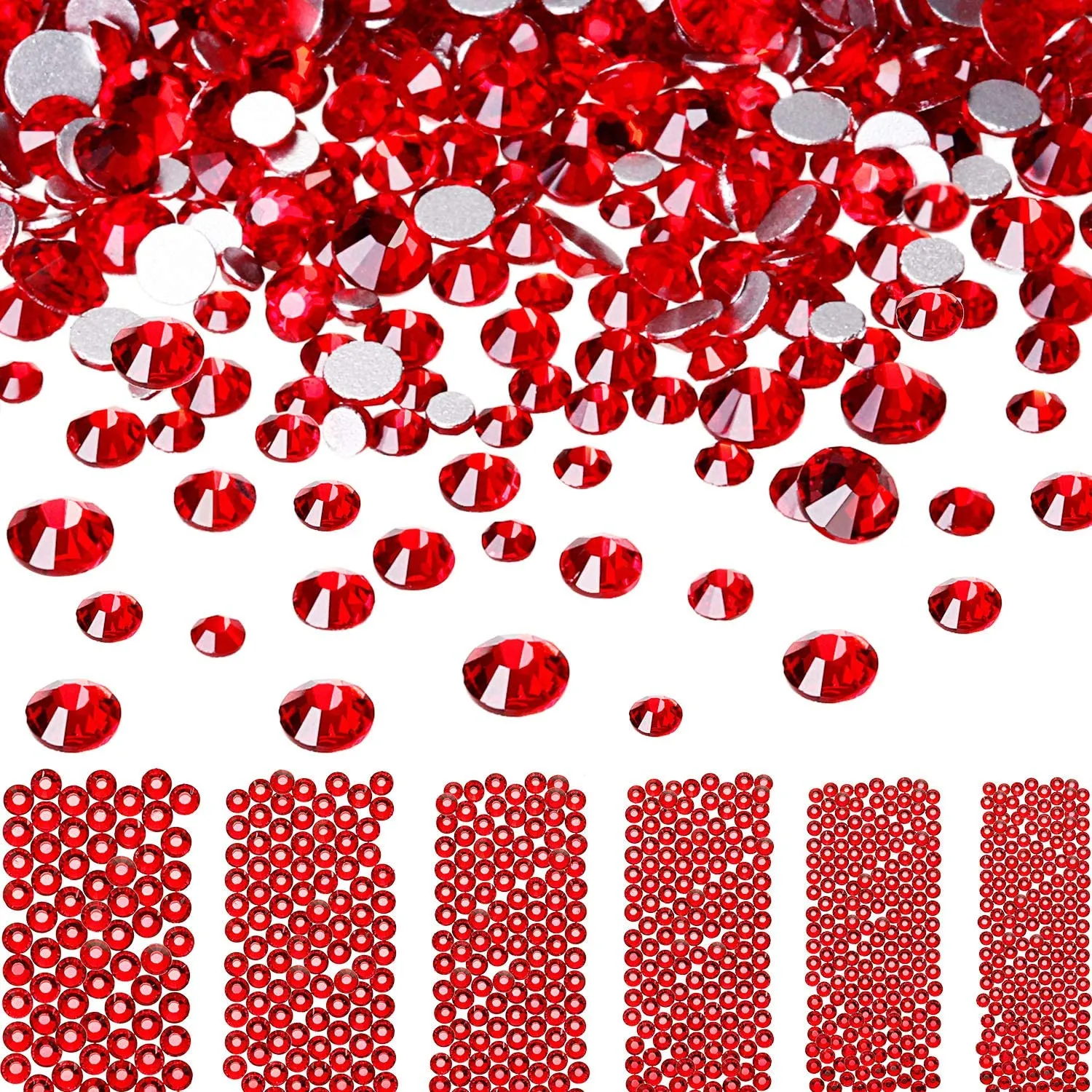 Bememo 3456 Pieces Nail Crystals AB Nail Art Rhinestones Round Beads Flatback Glass Charms Gems Stones, 6 Sizes for Nails Decoration Makeup Clothes Shoes (Iridescent)