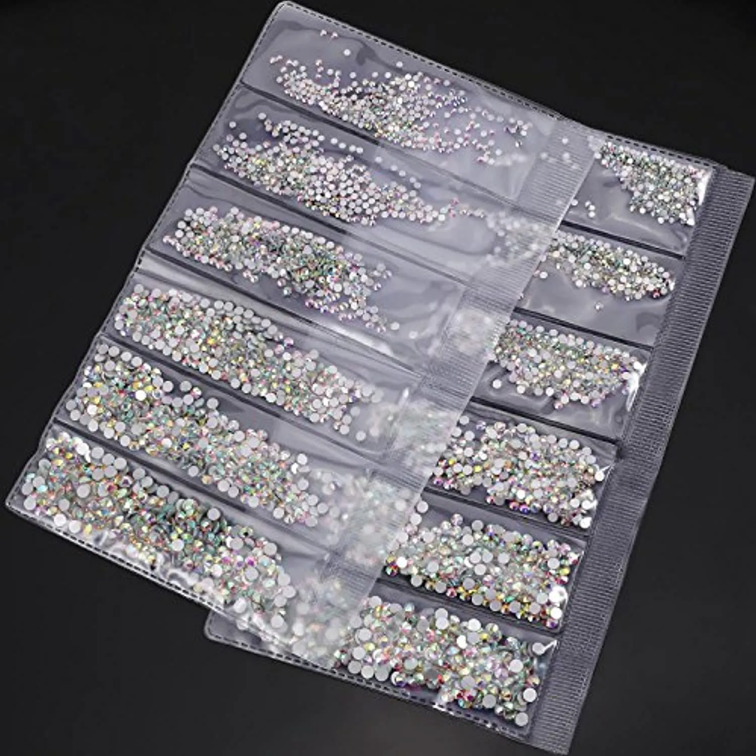 Bememo 3456 Pieces Nail Crystals AB Nail Art Rhinestones Round Beads Flatback Glass Charms Gems Stones, 6 Sizes for Nails Decoration Makeup Clothes Shoes (Iridescent)