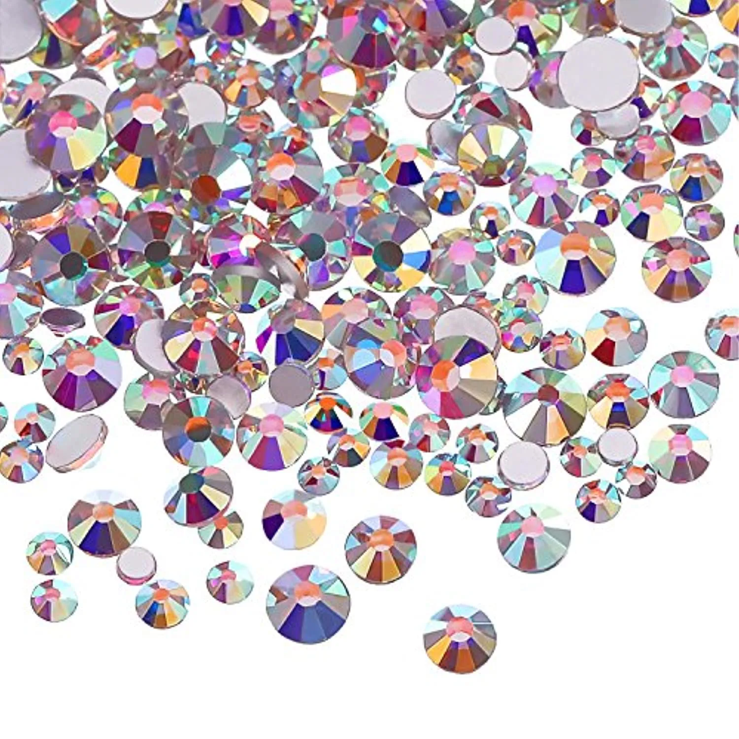 Bememo 3456 Pieces Nail Crystals AB Nail Art Rhinestones Round Beads Flatback Glass Charms Gems Stones, 6 Sizes for Nails Decoration Makeup Clothes Shoes (Iridescent)