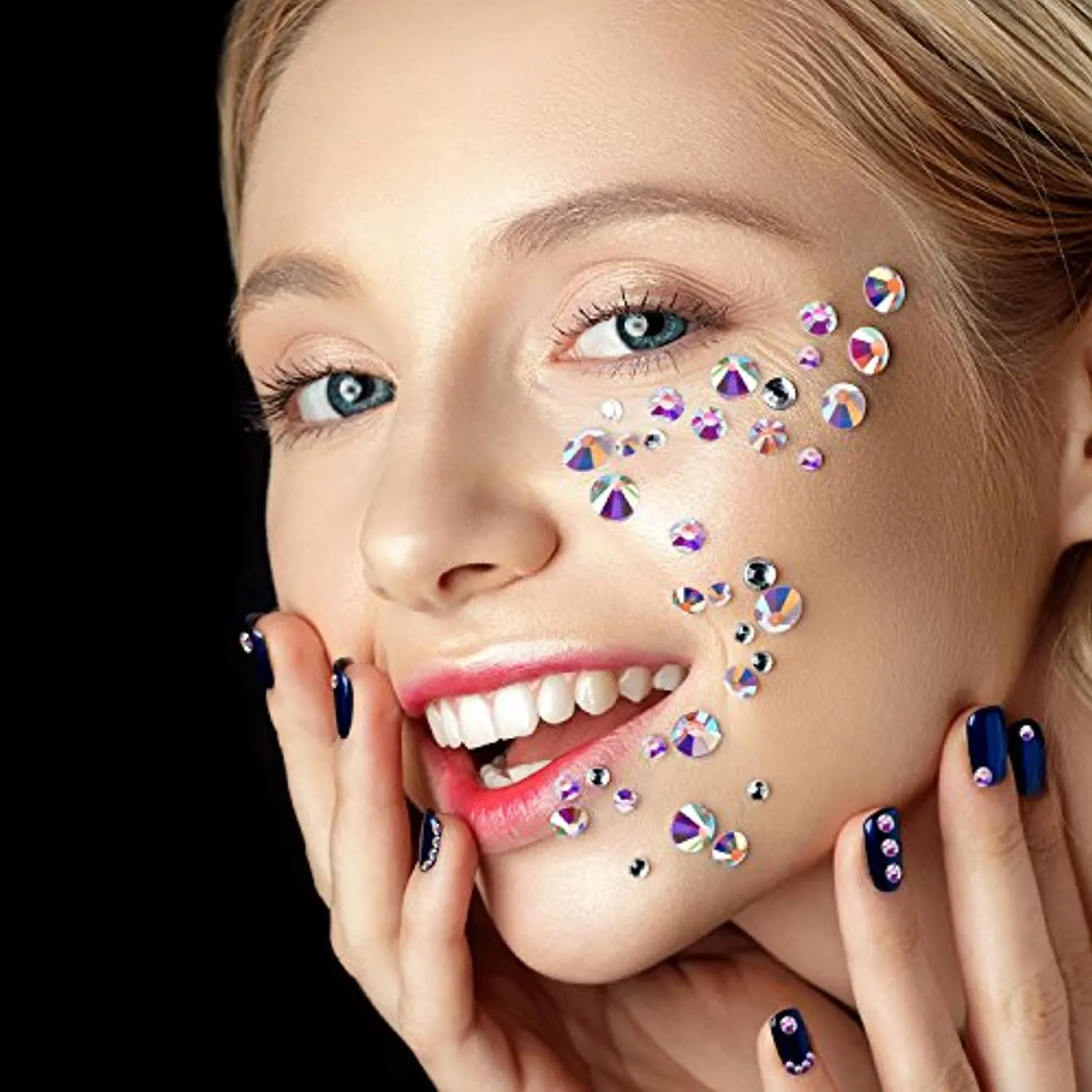 Bememo 3456 Pieces Nail Crystals AB Nail Art Rhinestones Round Beads Flatback Glass Charms Gems Stones, 6 Sizes for Nails Decoration Makeup Clothes Shoes (Iridescent)