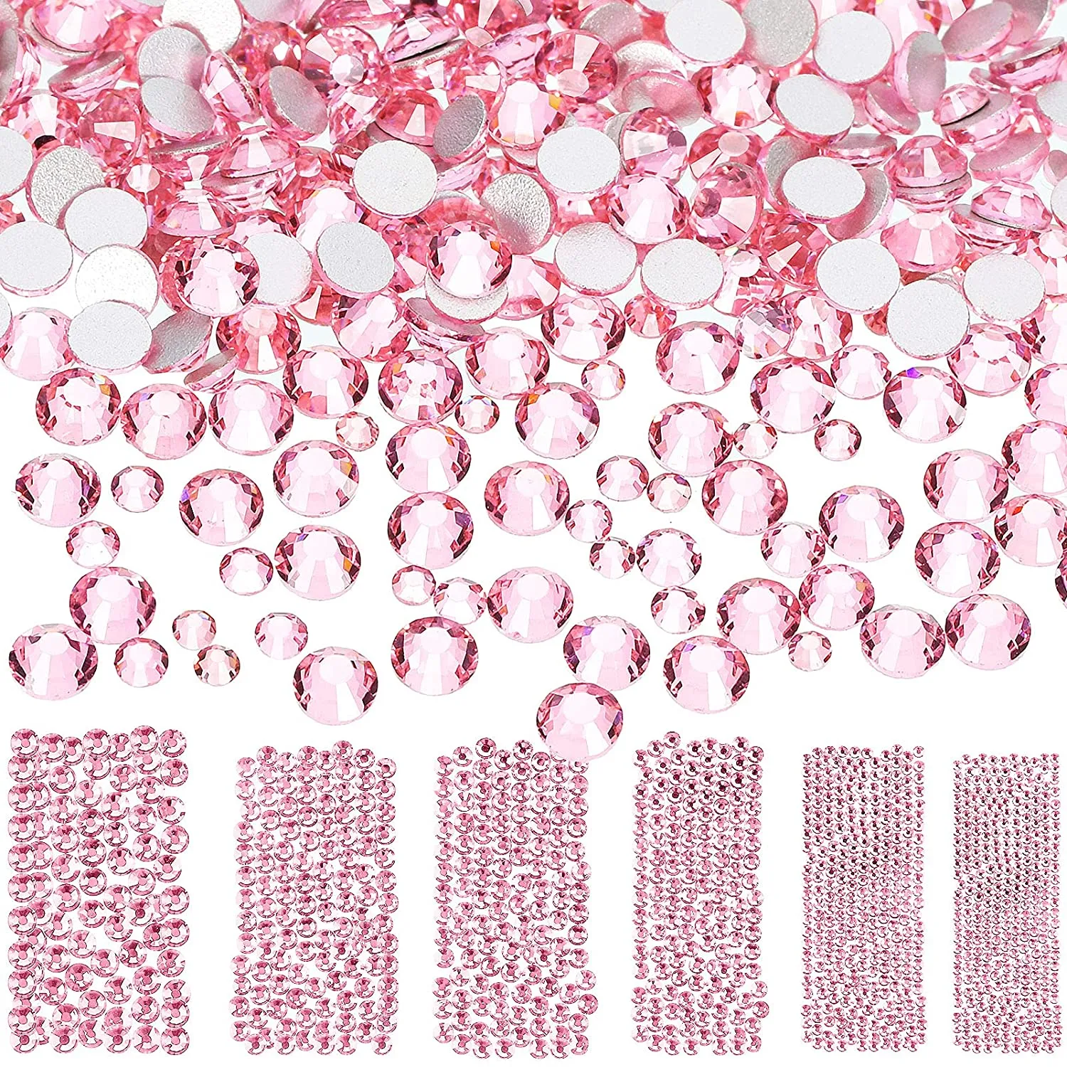 Bememo 3456 Pieces Nail Crystals AB Nail Art Rhinestones Round Beads Flatback Glass Charms Gems Stones, 6 Sizes for Nails Decoration Makeup Clothes Shoes (Iridescent)