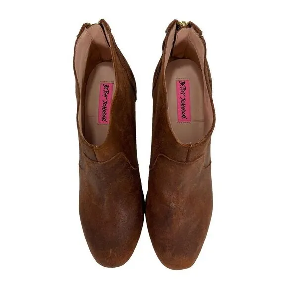 Betsey Johnson Jensen Leather Chestnut Brown Bootie Boots