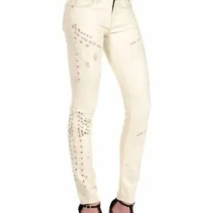 Blank NYC Women's Skinny Jeans Size 26 Beige Acid Wash Eyelet Accents