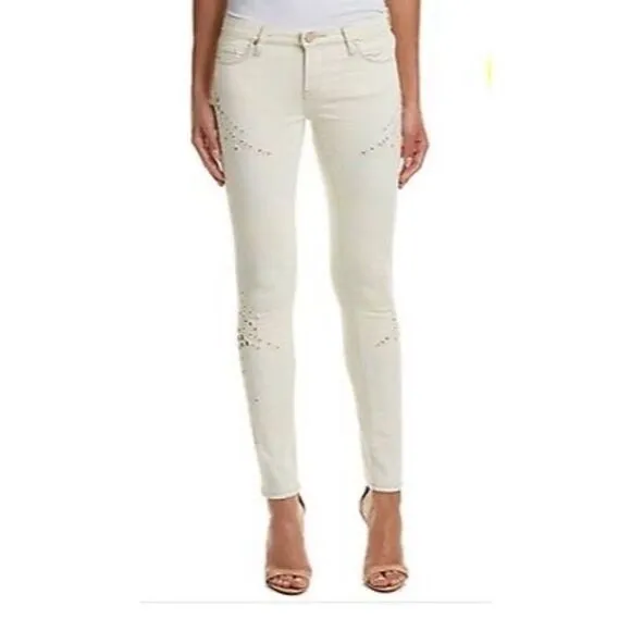 Blank NYC Women's Skinny Jeans Size 26 Beige Acid Wash Eyelet Accents