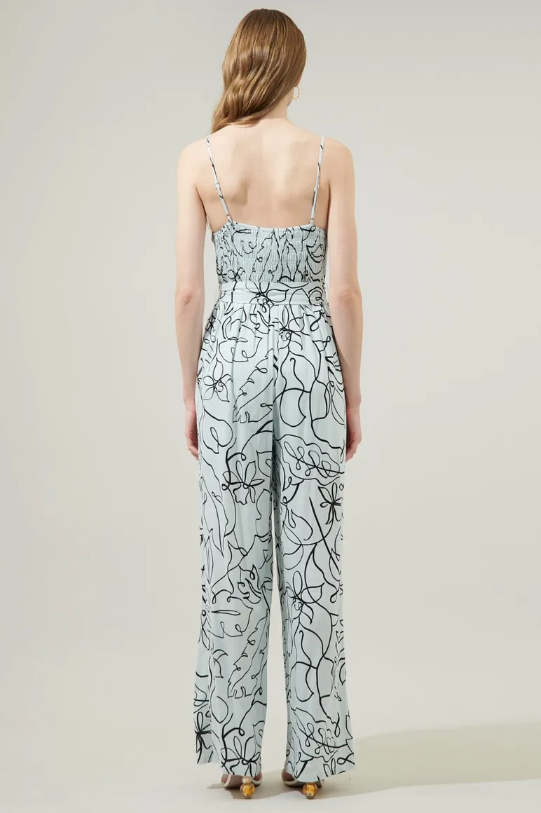 Blue & Black Leaf Print Jumpsuit