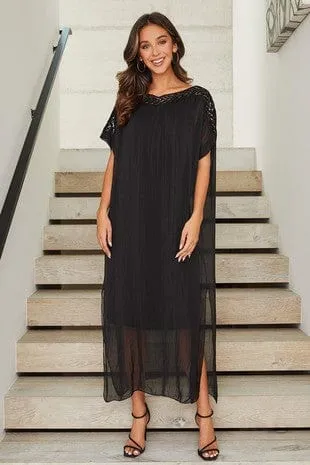 Boatneck Sheer Tunic-Black