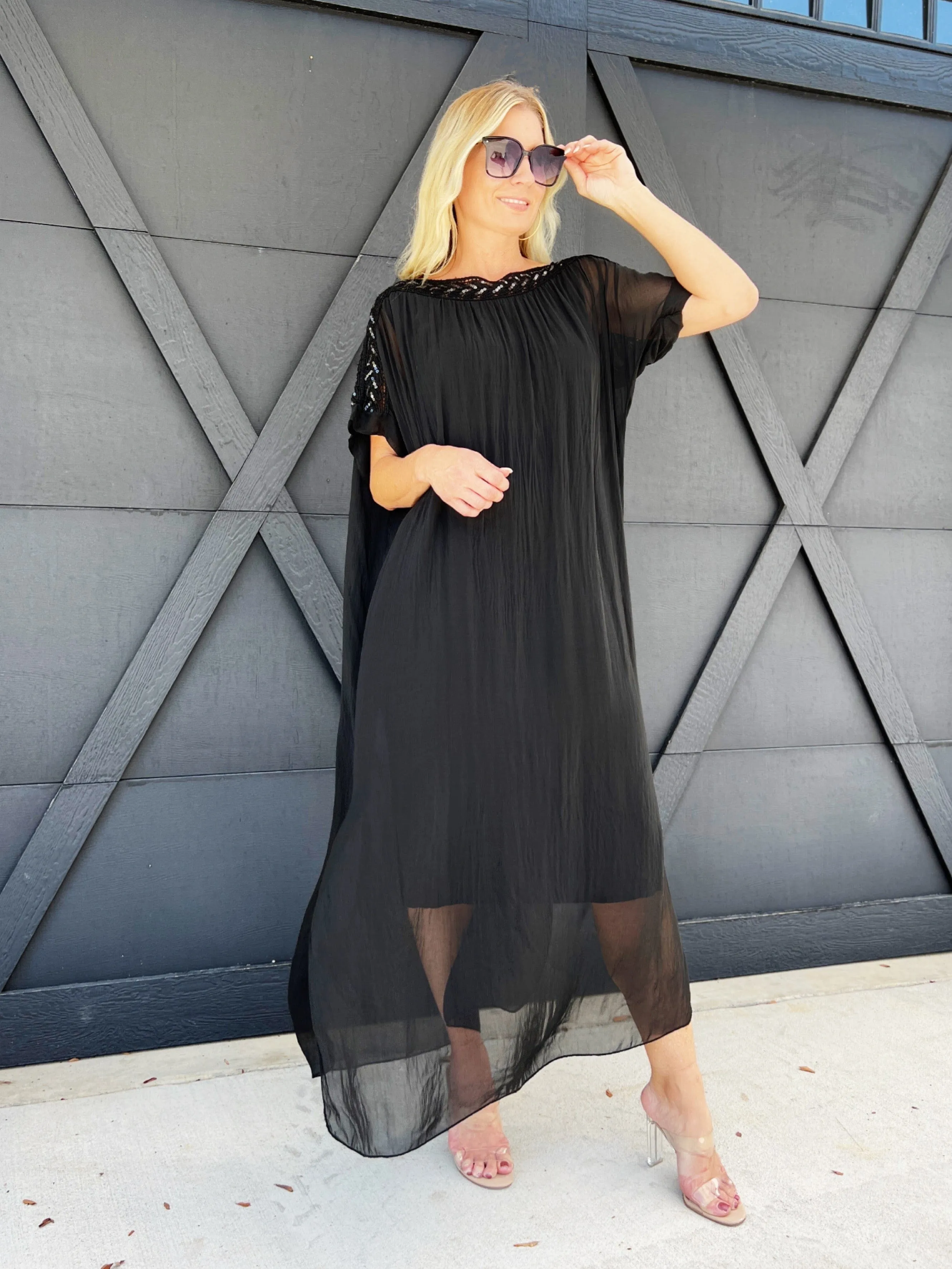 Boatneck Sheer Tunic-Black