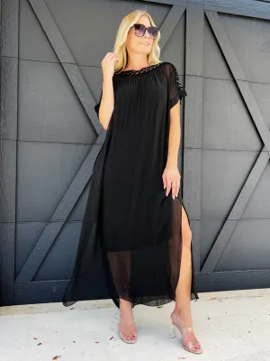 Boatneck Sheer Tunic-Black