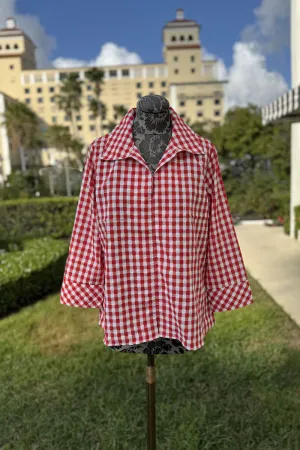 Boho Chic Red and White Gingham Blouse