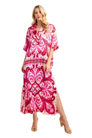 Bold Print V-Neck Long Dress