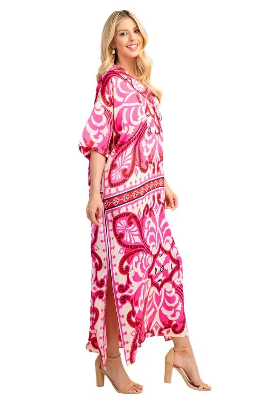 Bold Print V-Neck Long Dress