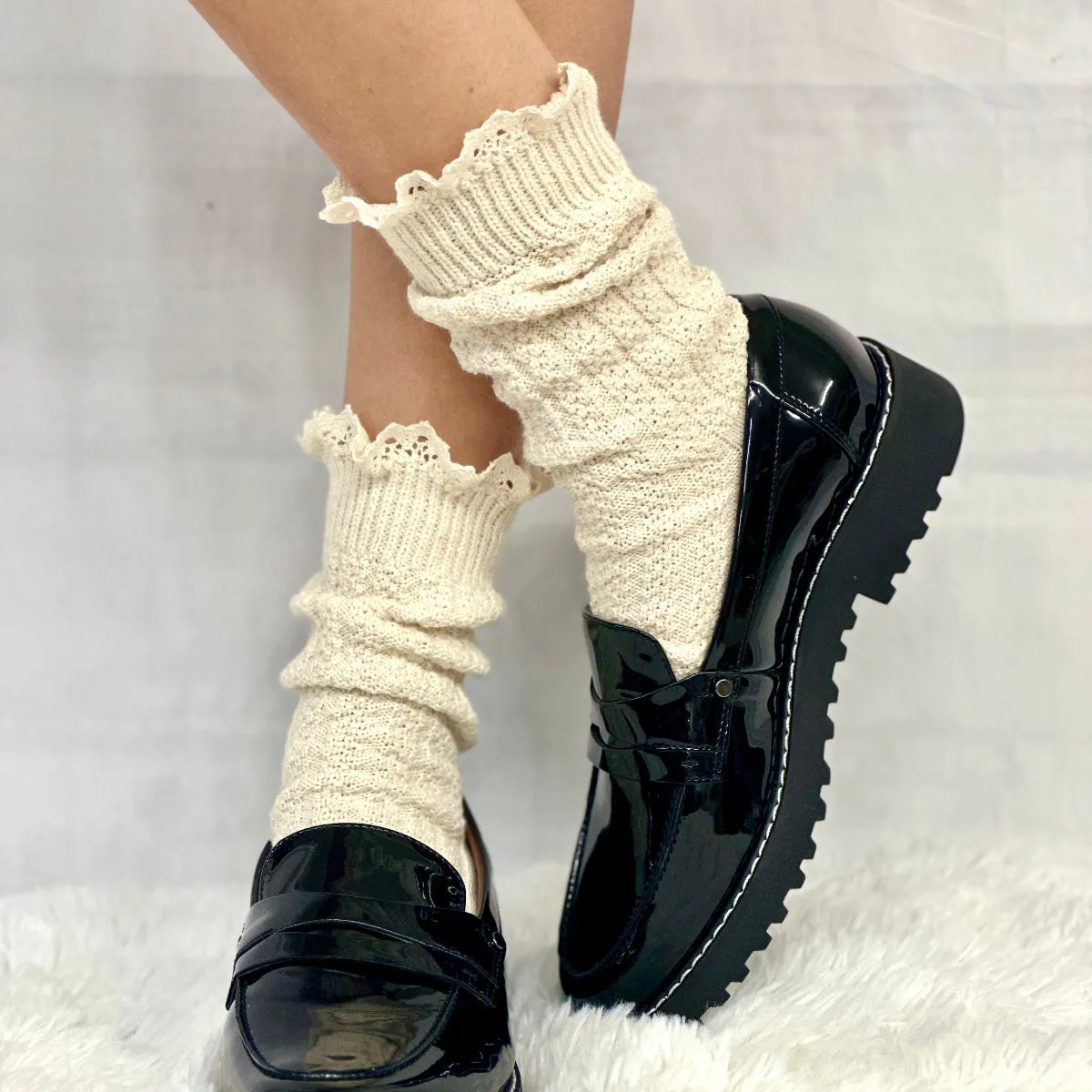BOOTIE  lace slouch  socks -natural