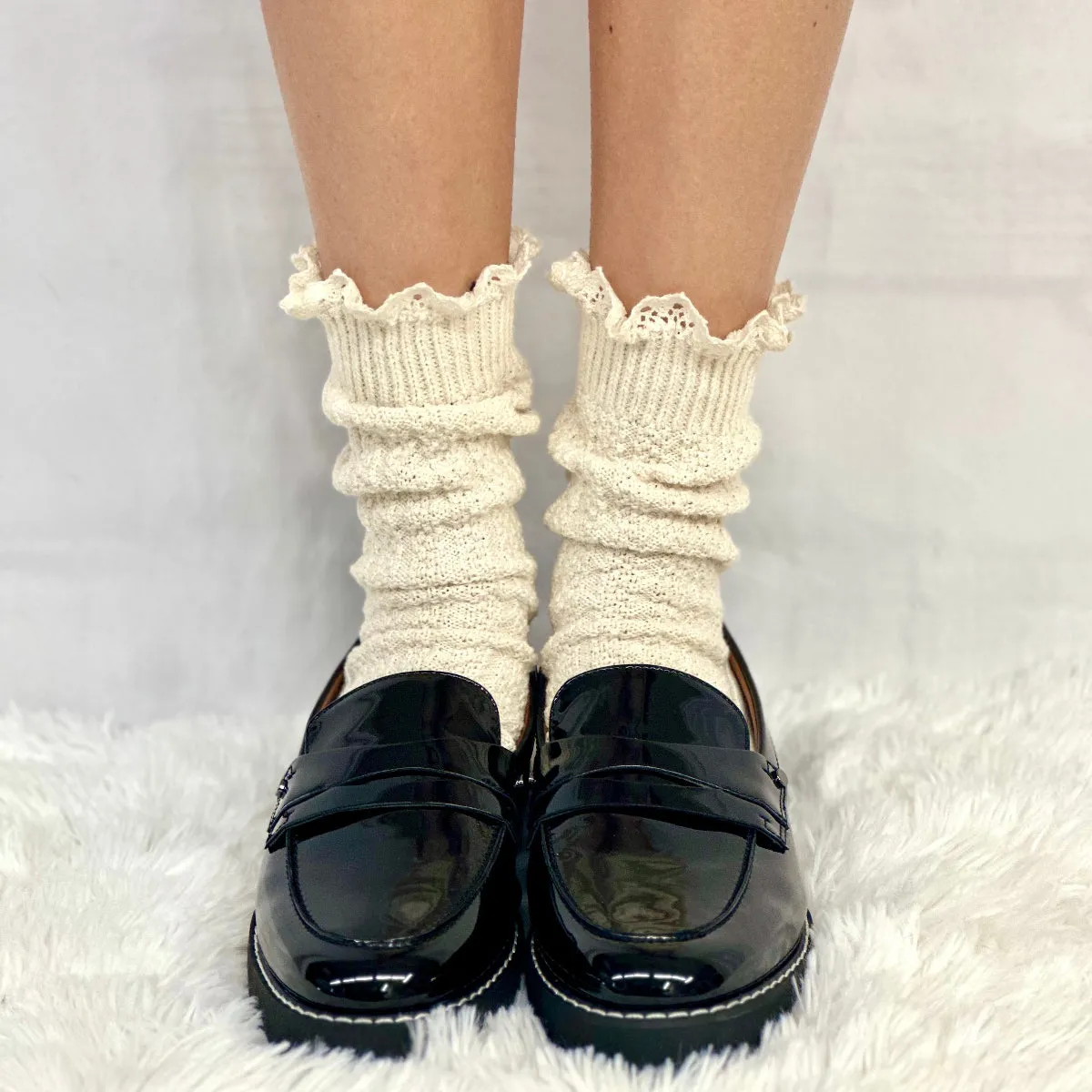 BOOTIE  lace slouch  socks -natural