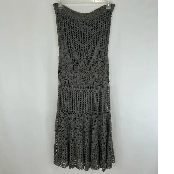 Boston Proper Grey Crochet Bohemian Maxi Skirt
