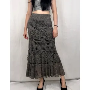 Boston Proper Grey Crochet Bohemian Maxi Skirt