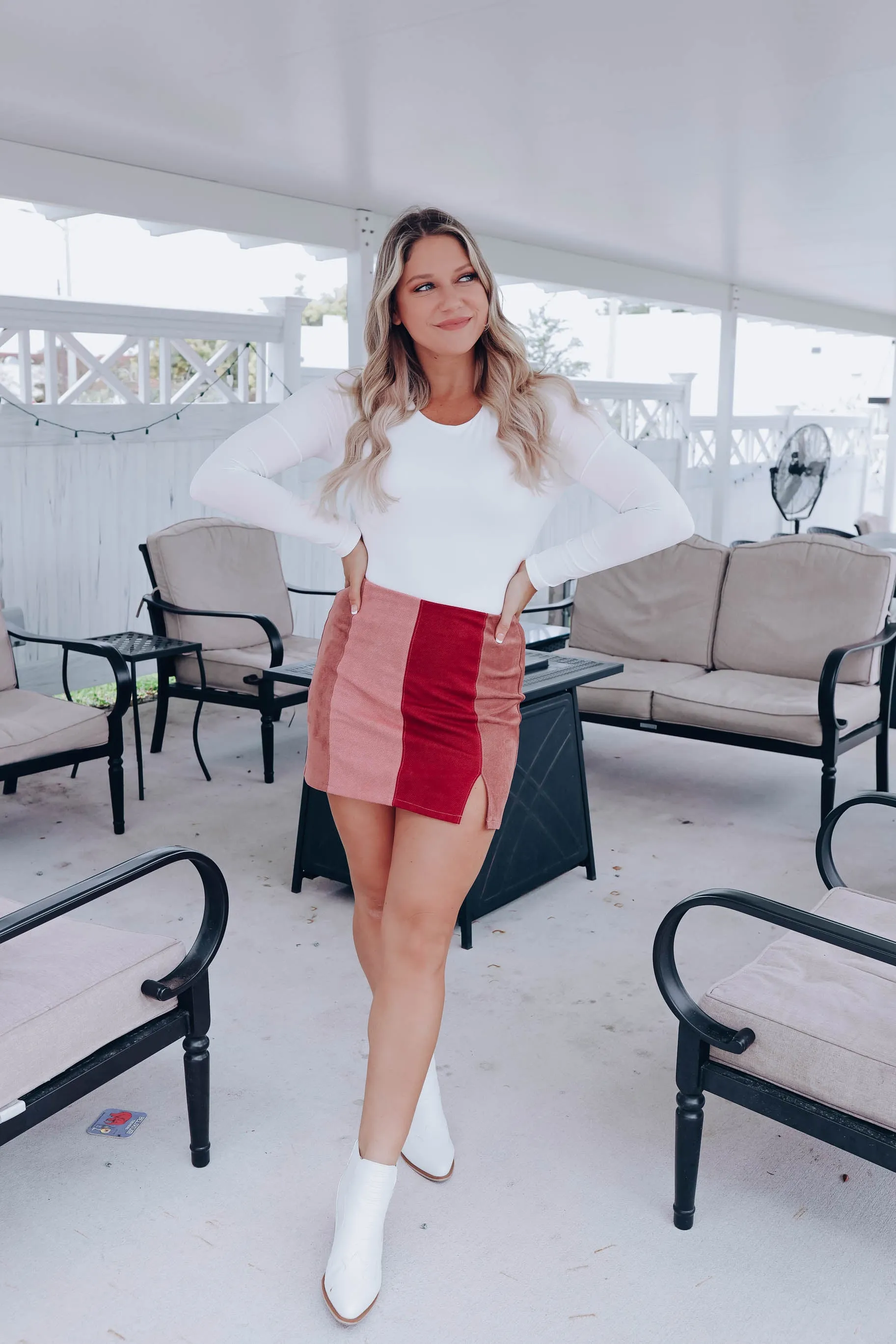 Brandy Color Block Faux Suede Skirt - Pink/Multi