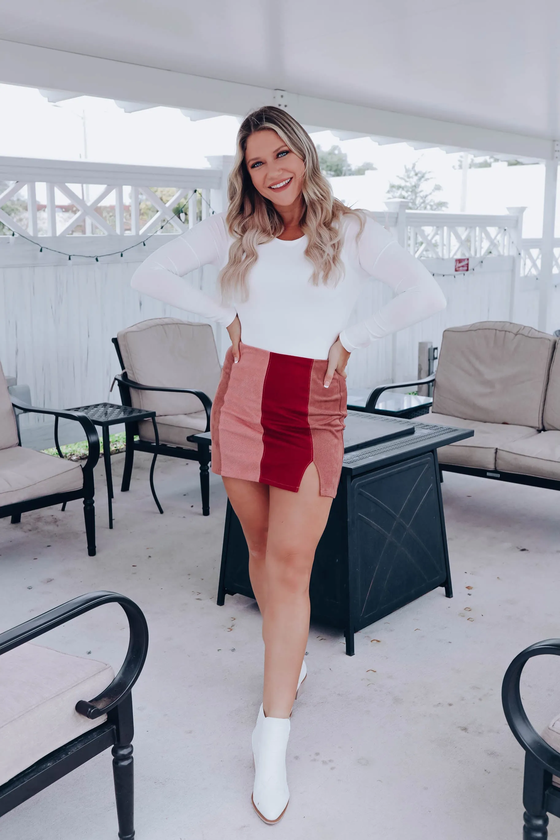 Brandy Color Block Faux Suede Skirt - Pink/Multi