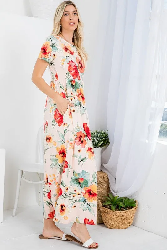 Bursting with Joy Floral Maxi Dress in Peach