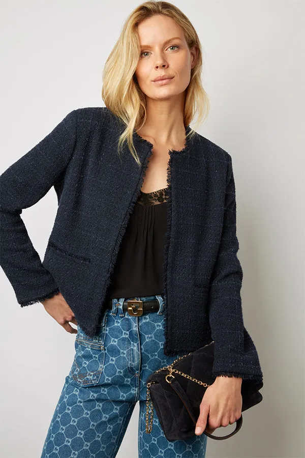 BYNELL NAVY SHORT LUREX TWEED JACKET