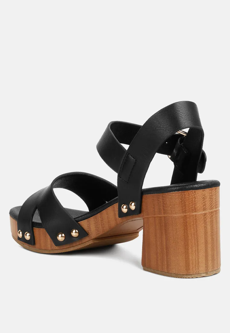 Campbell Faux Leather Textured Block Heel Sandals By Ruw