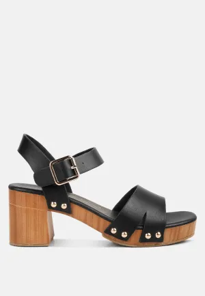 Campbell Faux Leather Textured Block Heel Sandals By Ruw
