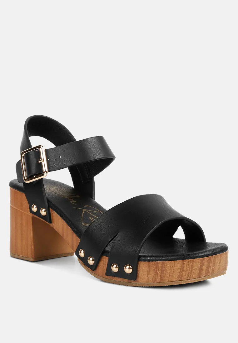 Campbell Faux Leather Textured Block Heel Sandals By Ruw