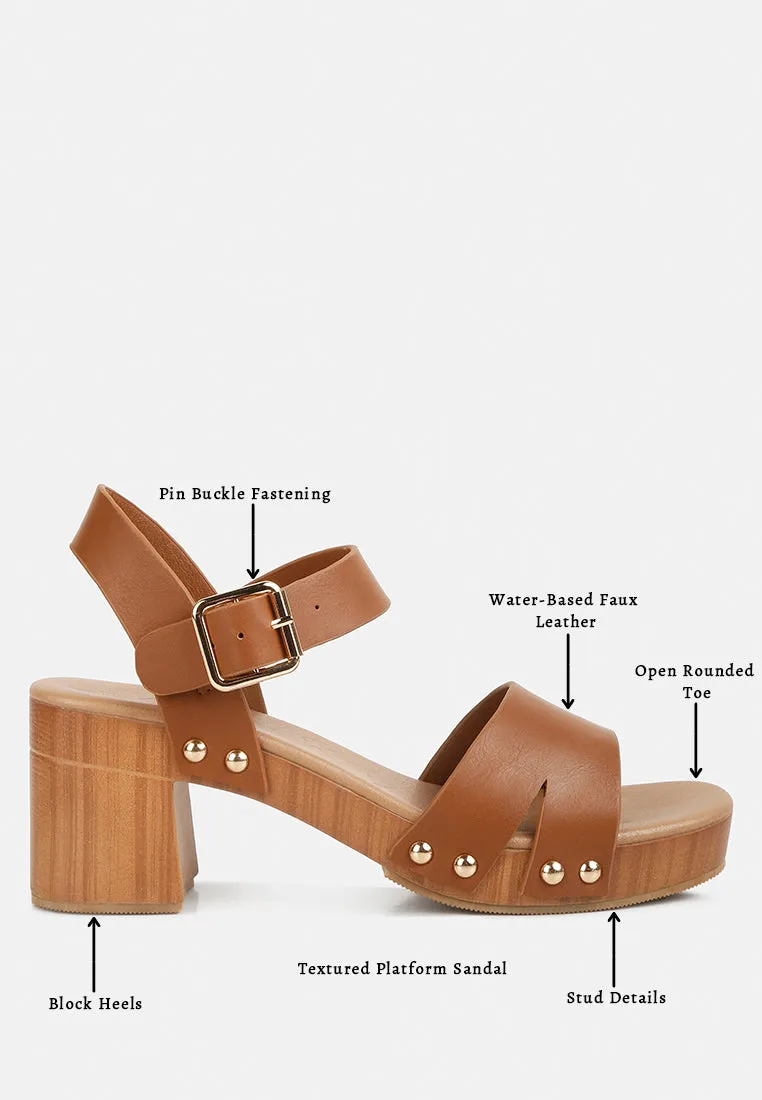 Campbell Faux Leather Textured Block Heel Sandals By Ruw