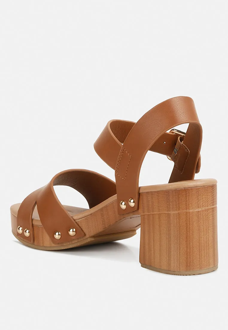 Campbell Faux Leather Textured Block Heel Sandals By Ruw