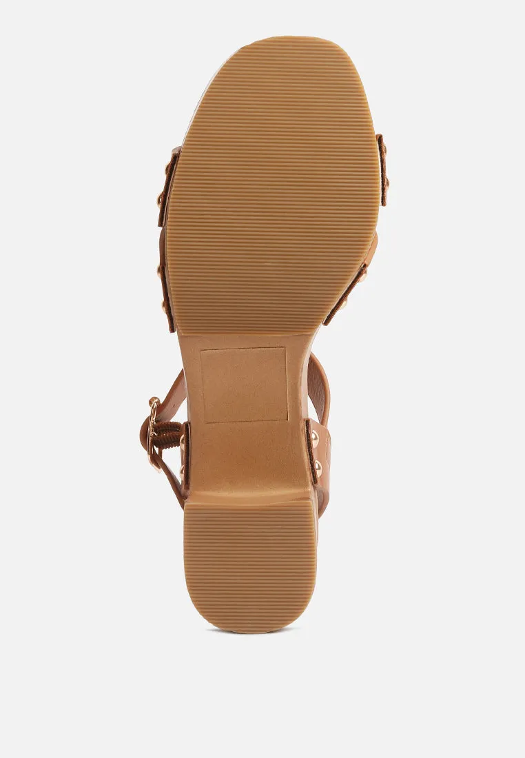 Campbell Faux Leather Textured Block Heel Sandals By Ruw