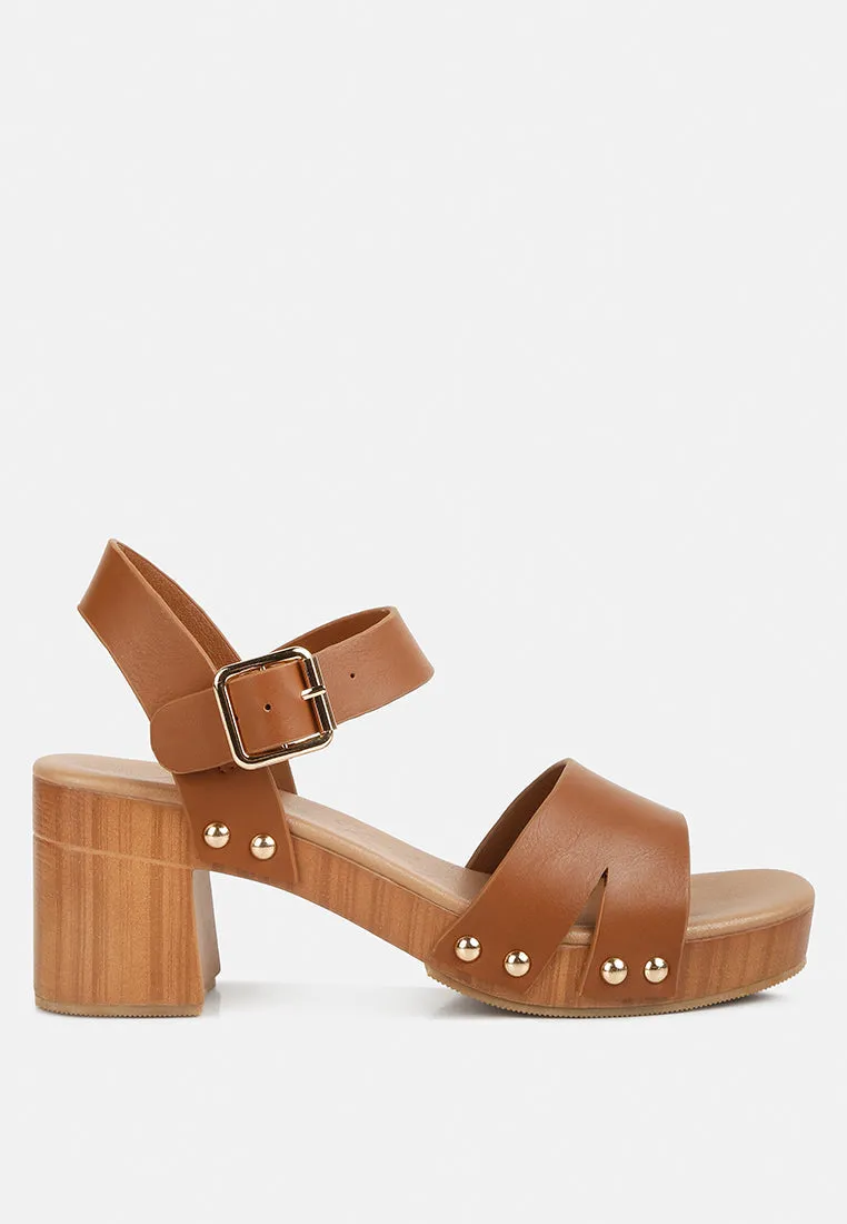 Campbell Faux Leather Textured Block Heel Sandals By Ruw