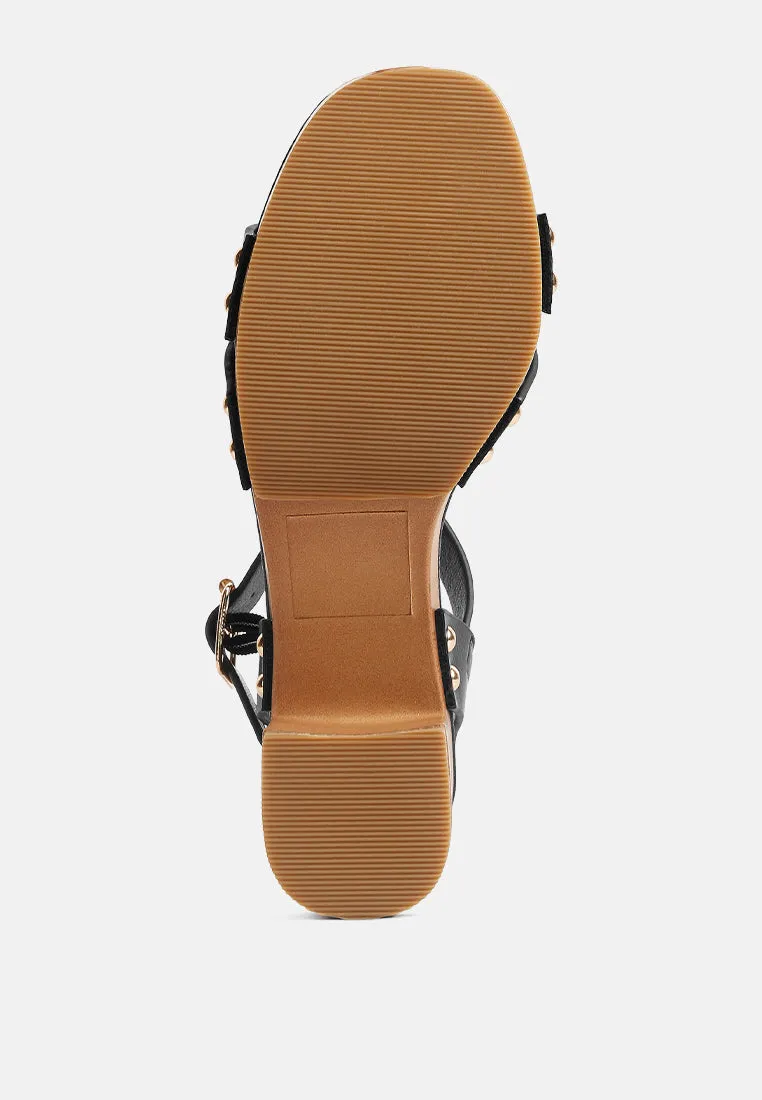 Campbell Faux Leather Textured Block Heel Sandals By Ruw