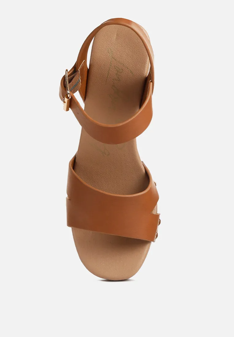 Campbell Faux Leather Textured Block Heel Sandals By Ruw