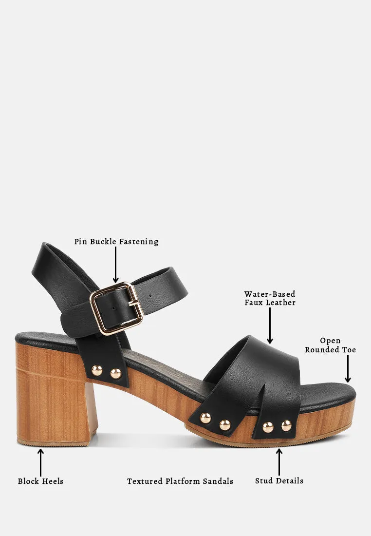 Campbell Faux Leather Textured Block Heel Sandals By Ruw
