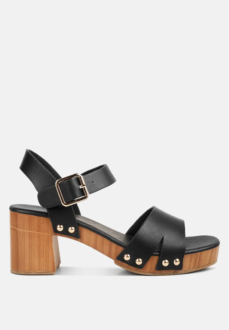 Campbell Faux Leather Textured Block Heel Sandals By Ruw