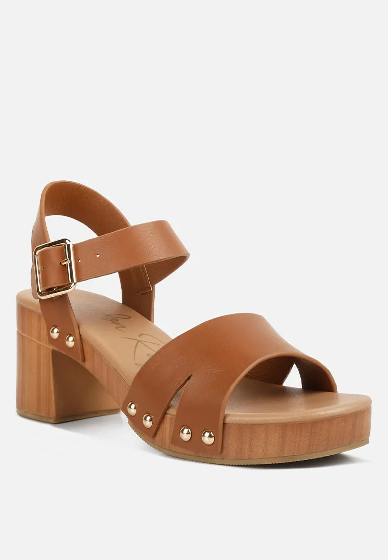 Campbell Faux Leather Textured Block Heel Sandals By Ruw