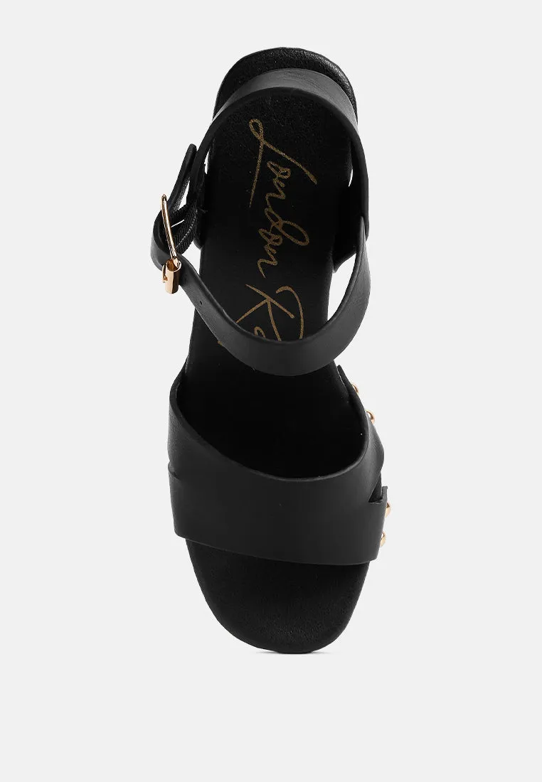 Campbell Faux Leather Textured Block Heel Sandals By Ruw