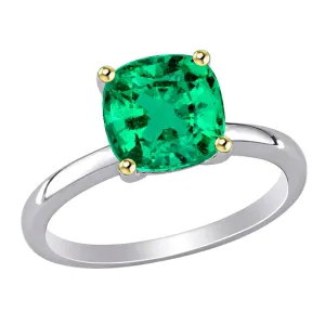 Casual Solitaire Ring Green Emerald Cushion Jewelry