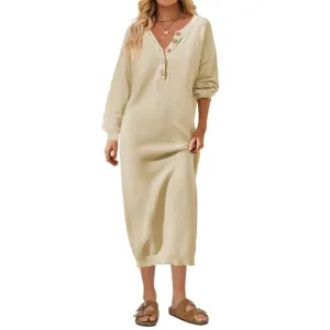 Casual Sweater Dress Loose Fit Knitted Button Closure Women’s Size S