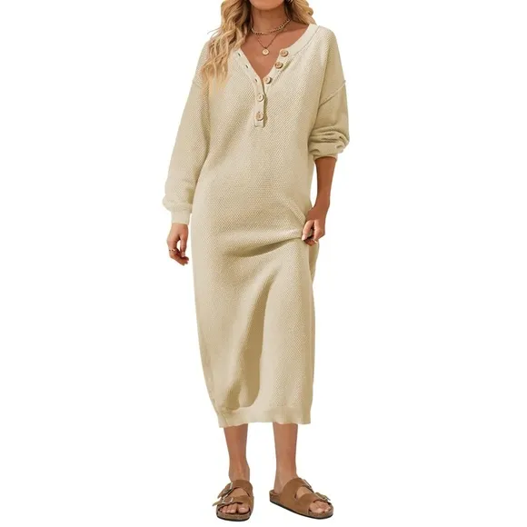 Casual Sweater Dress Loose Fit Knitted Button Closure Women’s Size S