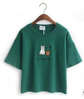 'CAT AND ME' Embroidery T-Shirt (4 Colors)