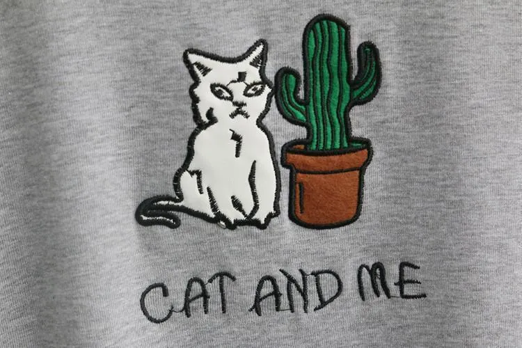 'CAT AND ME' Embroidery T-Shirt (4 Colors)