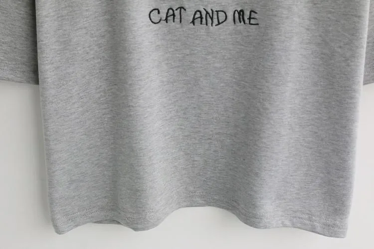 'CAT AND ME' Embroidery T-Shirt (4 Colors)