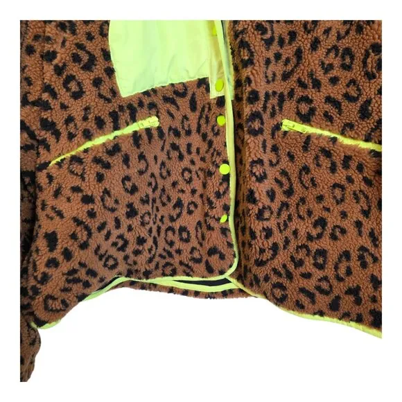 Ces Femme Women's Sherpa Jacket Animal Print Brown Black Cropped Large