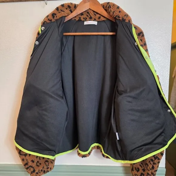 Ces Femme Women's Sherpa Jacket Animal Print Brown Black Cropped Large