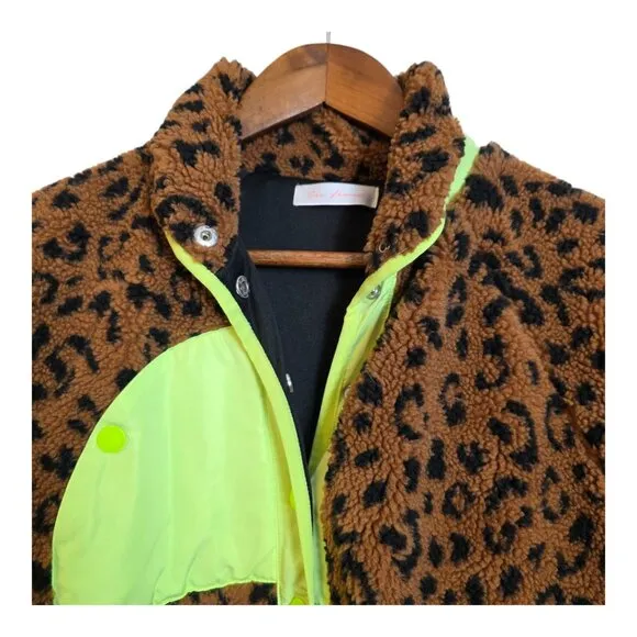 Ces Femme Women's Sherpa Jacket Animal Print Brown Black Cropped Large