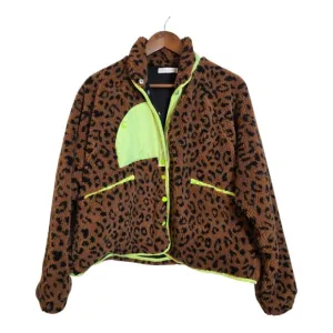 Ces Femme Women's Sherpa Jacket Animal Print Brown Black Cropped Large