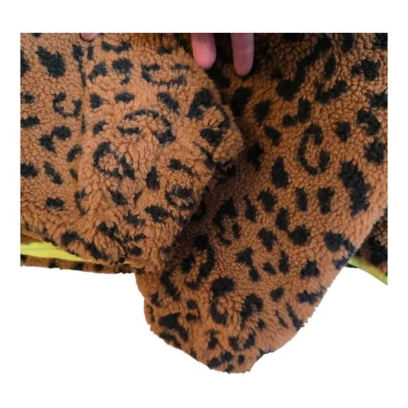 Ces Femme Women's Sherpa Jacket Animal Print Brown Black Cropped Large