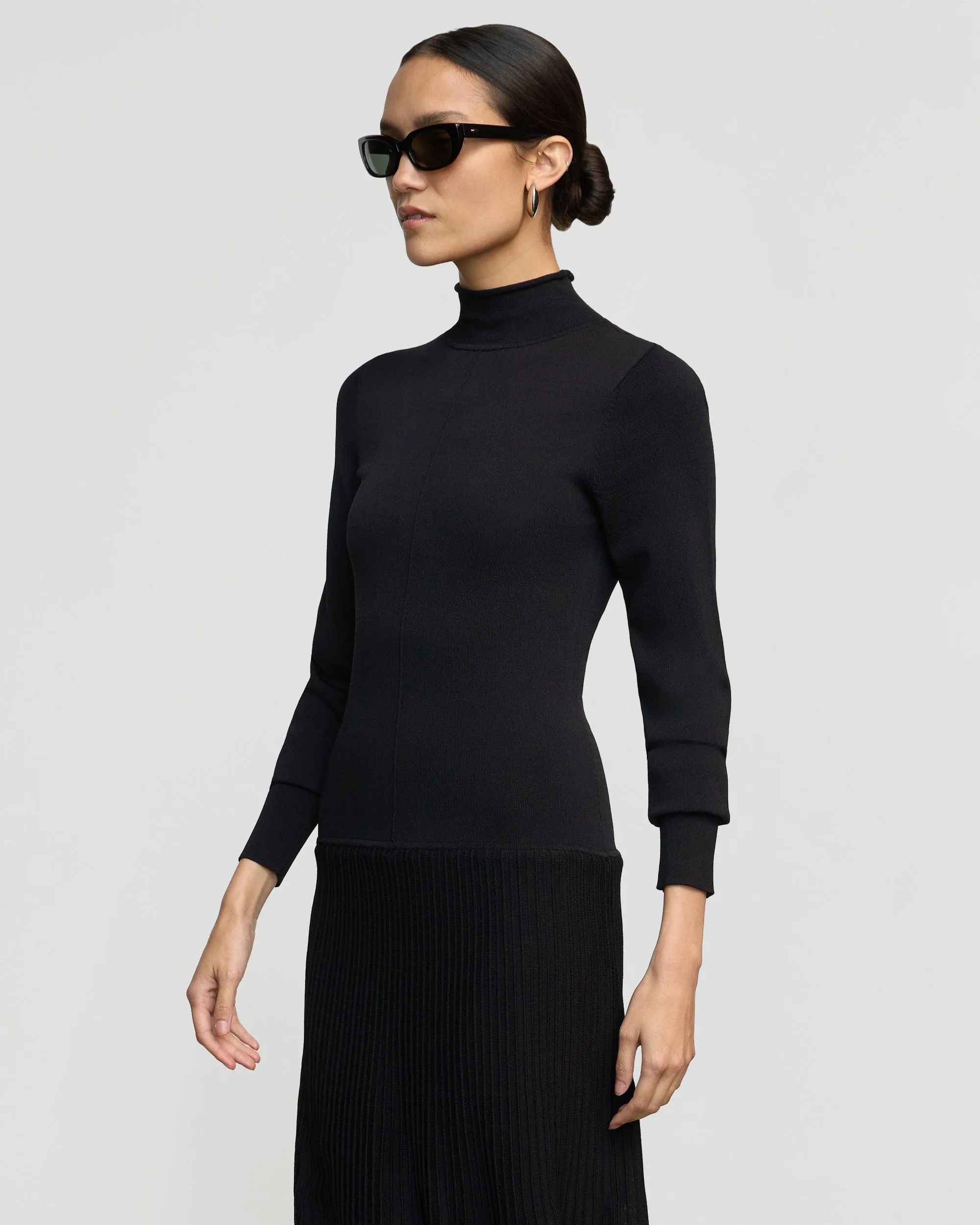 Chandra Ottoman-Knit Long-Sleeve Dress