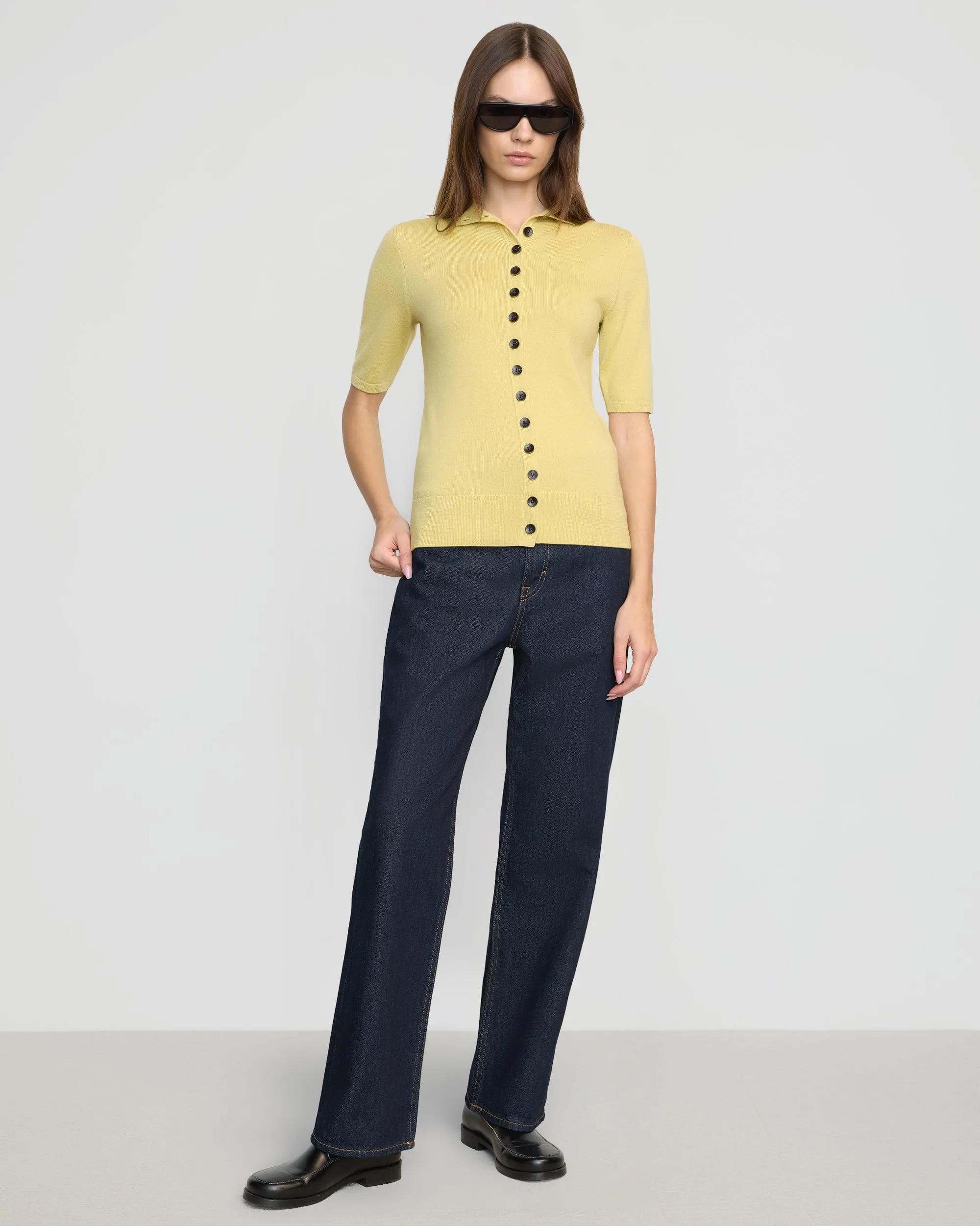 Charlotte Wool Button Short-Sleeve Sweater