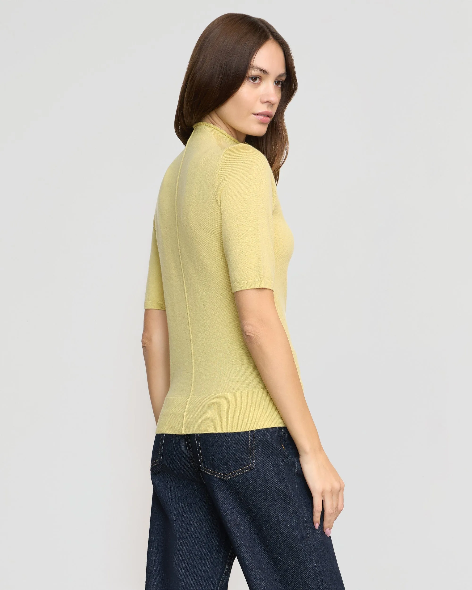 Charlotte Wool Button Short-Sleeve Sweater